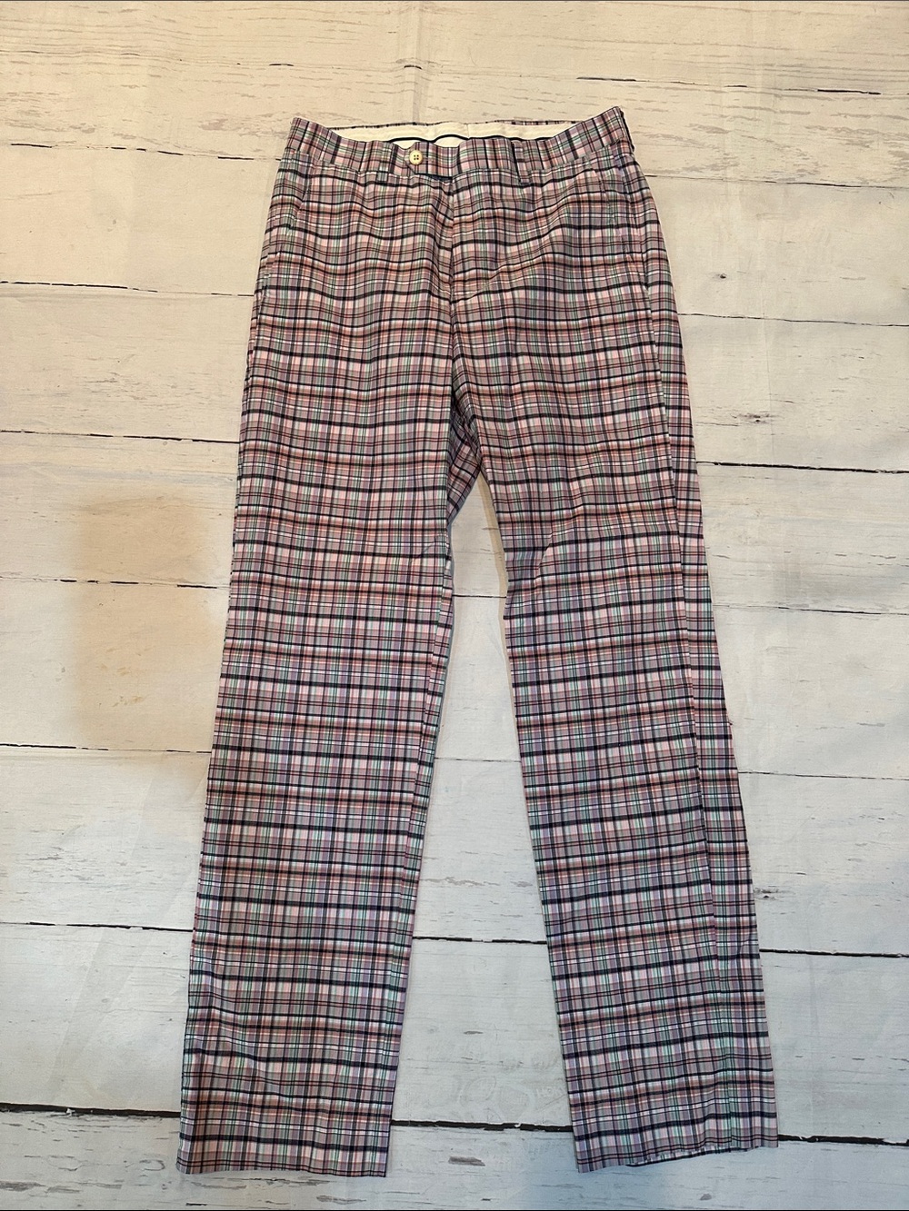 LAUREN by Ralph Lauren Pink navy green & Gray Plaid Chinos 30x32 tab front